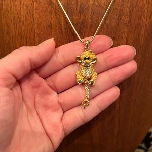 Cute 🥰 Golden Monkey 🙊 With Crystals On It Necklace